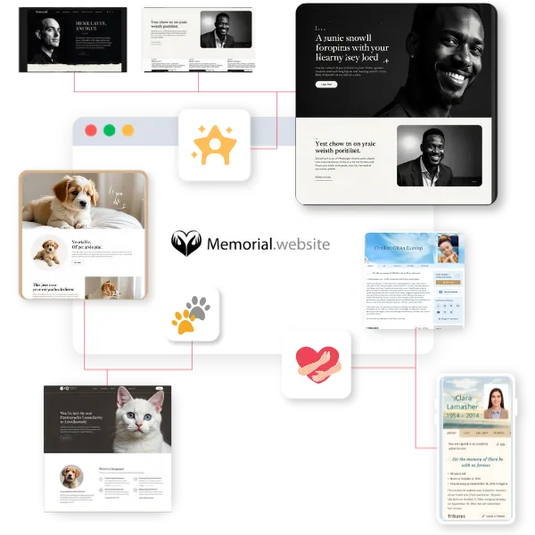 Collage of memorial photos and tribute messages